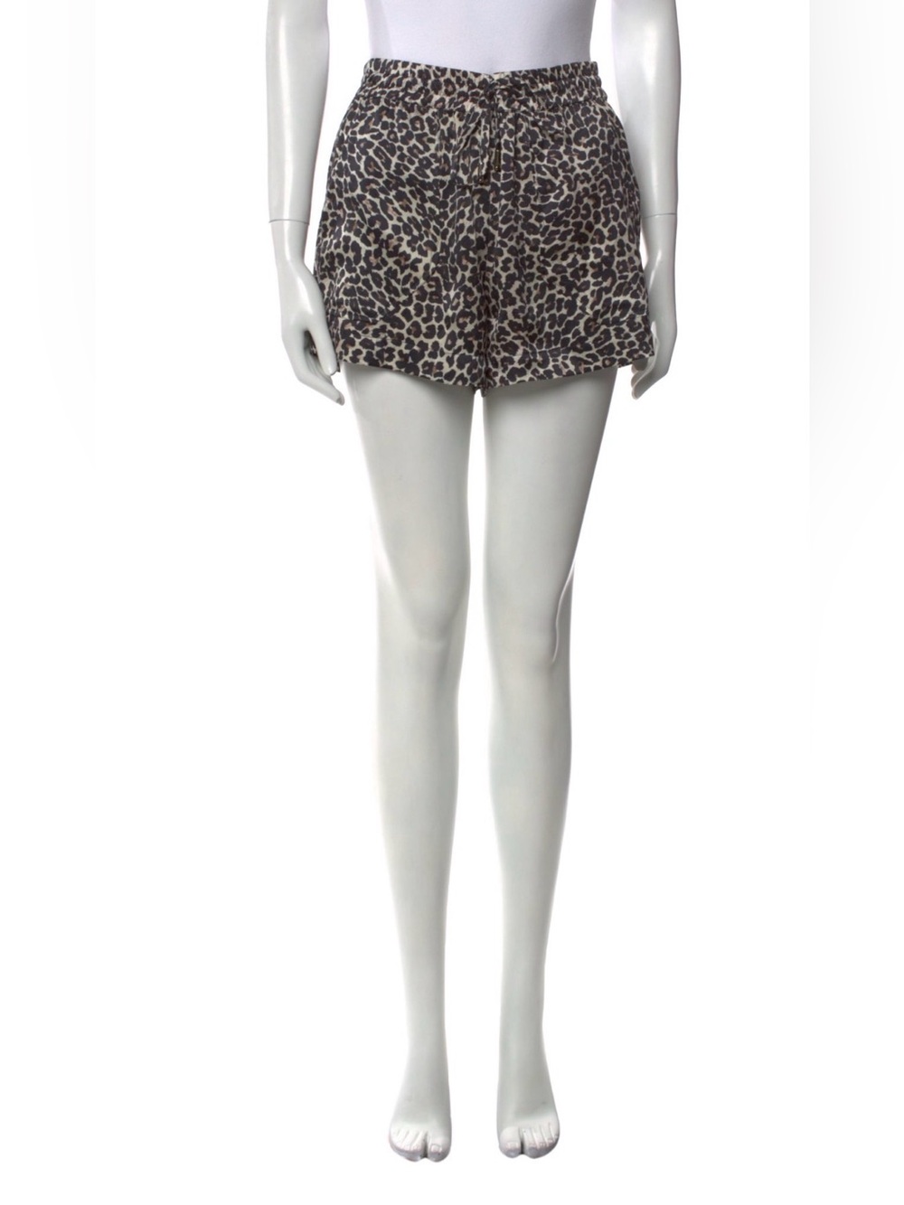 Anine Bing 100% Silk Animal Print High-Waist Drawstring Shorts Size Small